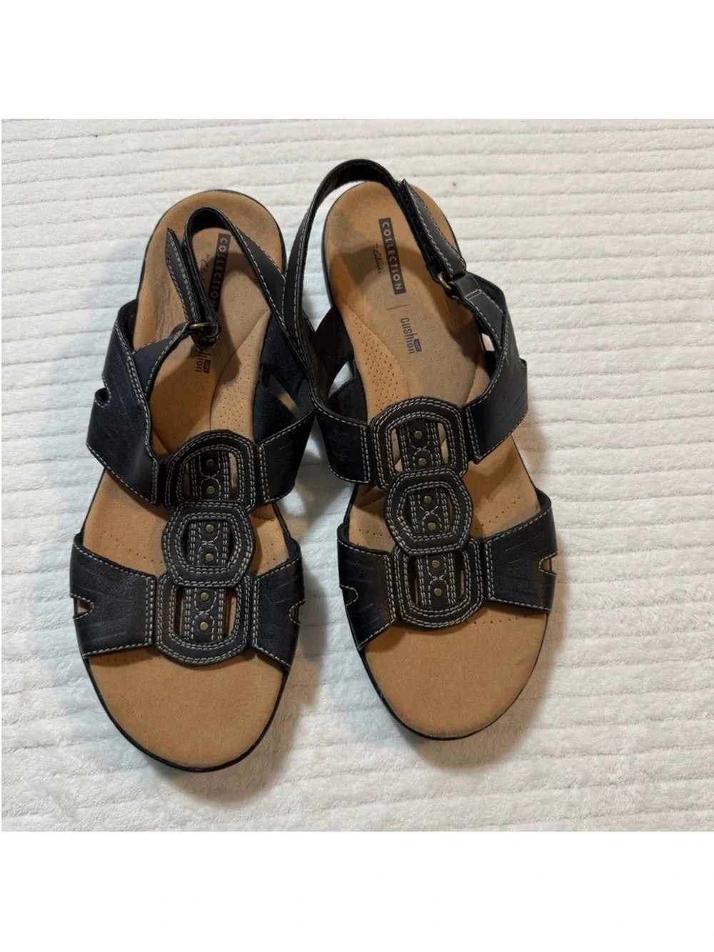 Clarks Black Leather Slingback Sandals with Decorative Straps - Picture 2 of 5